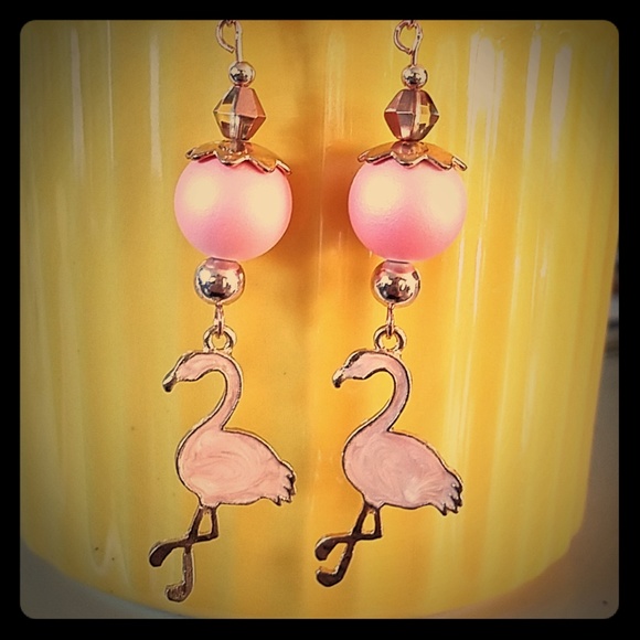 MY OWN Jewelry - GLASS WATERCOLOR FLAMINGO EARART H.M.
